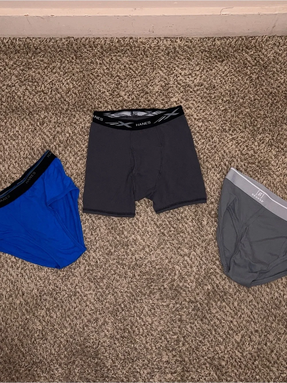 Lot Of 3 Medium Mens Underwear Blue Grey Boxer Brief Hanes George